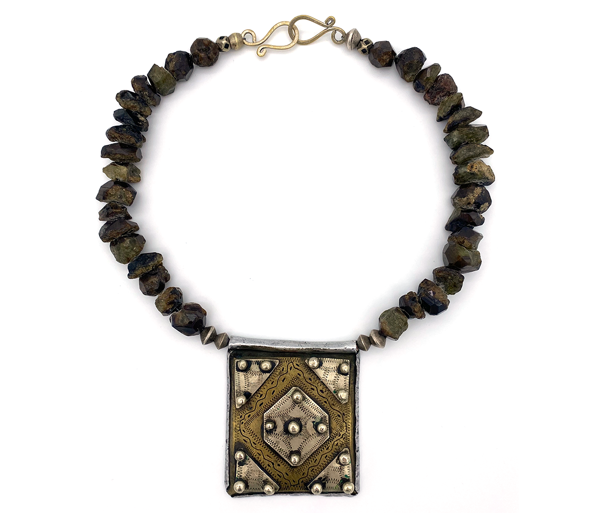 Danielle Carbone Rough Green Garnet with Antique Taureg Necklace